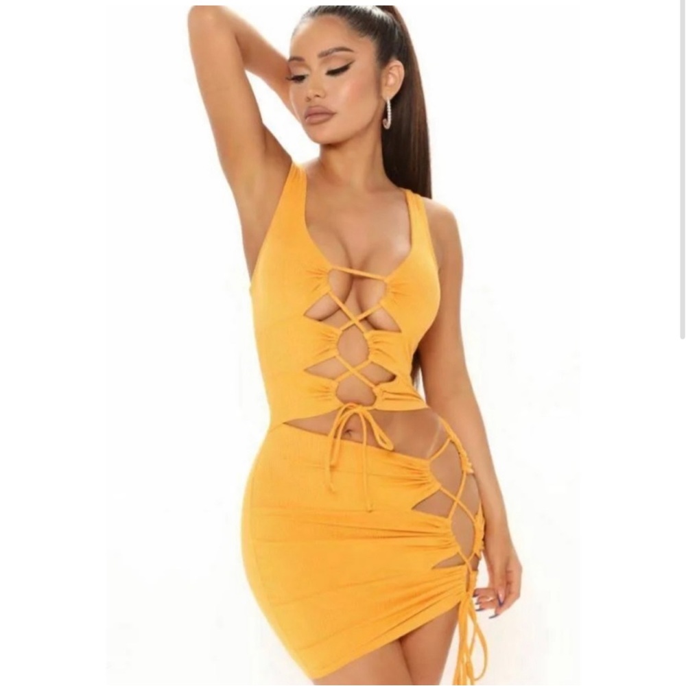Electric Ribbed Mini Dress - Orange